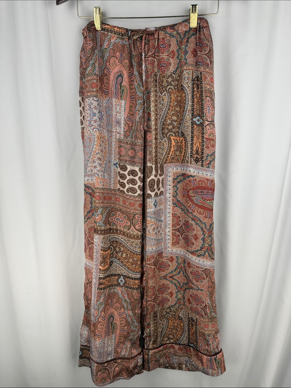 HDYWT Boho Paisley Patchwork Wide Leg Palazzo Pants – Size Large